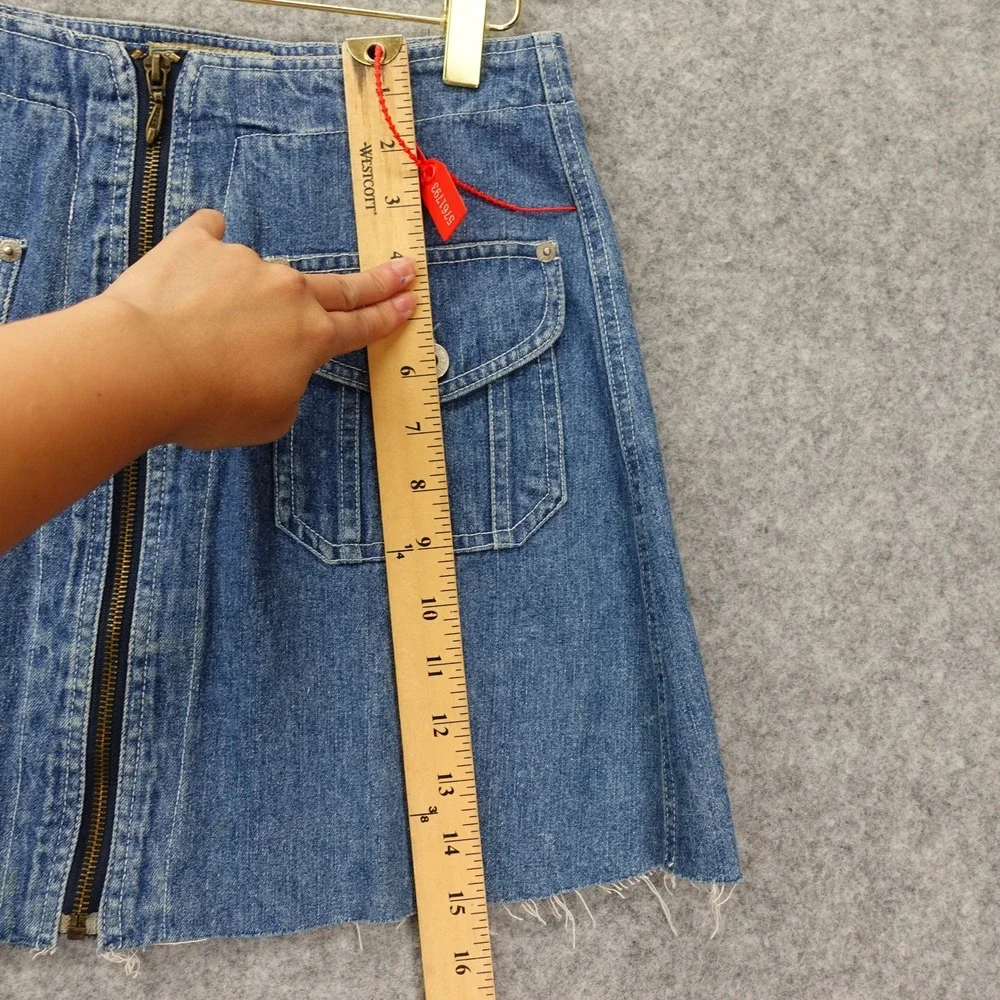 Vintage 90s Y2K Indie Grunge Skirt Women SMALL 4 Blue Cargo Denim Frayed EXPRESS